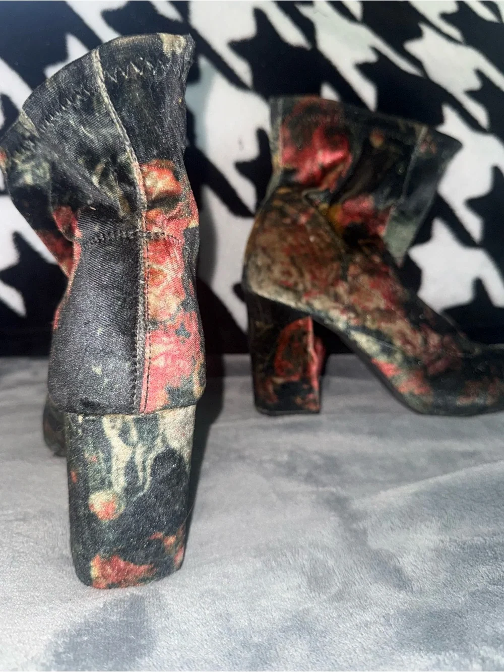 Floral Velvet Ankle Boots in Multicolor